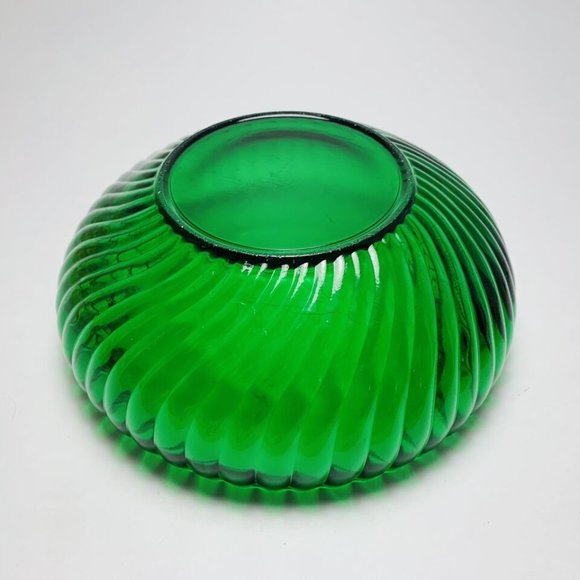 Anchor Hocking Forest Green Glass Candy Serving Bowl Swirl Pattern Vintage 6.5” - Picture 7 of 10